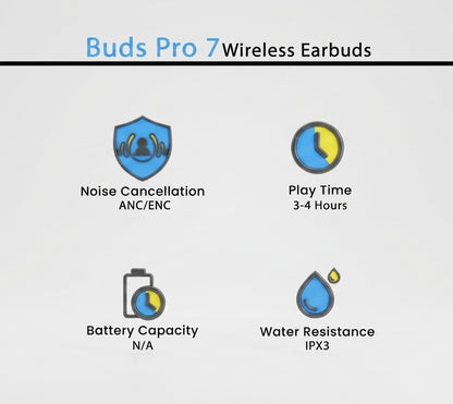 Buds Pro 7 Wireless Earbuds ANC/ENC Noise Reduction Touch Control Bluetooth Earphone
